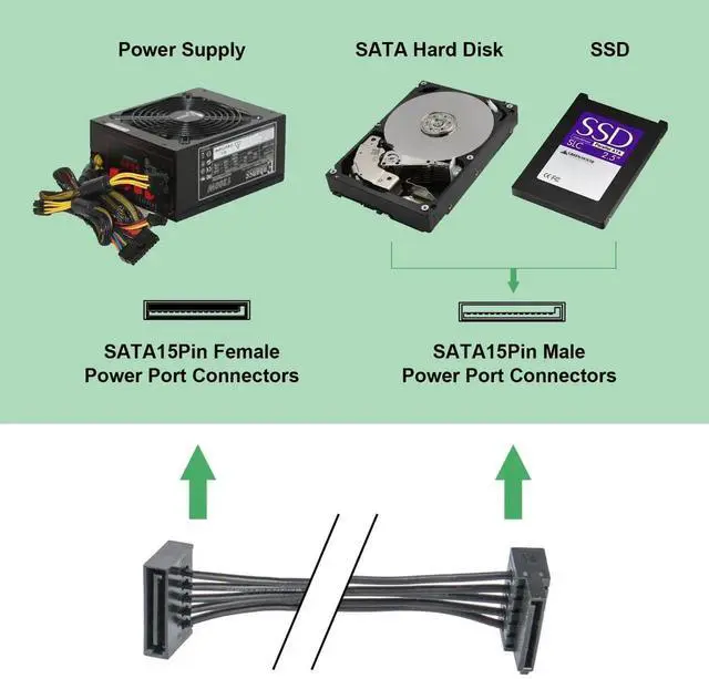 Alt view image 6 of 7 - 2 Pack 50cm 15Pin to 4 SATA Power Extension Cable for HDD SSD DVD Optical Drive