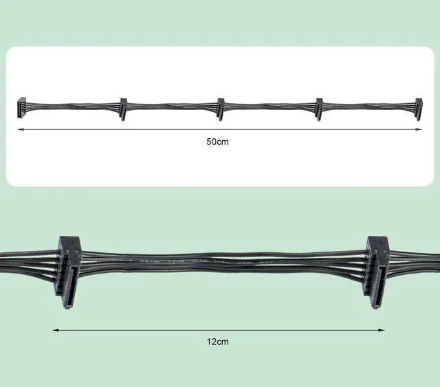Alt view image 3 of 7 - 2 Pack 50cm 15Pin to 4 SATA Power Extension Cable for HDD SSD DVD Optical Drive