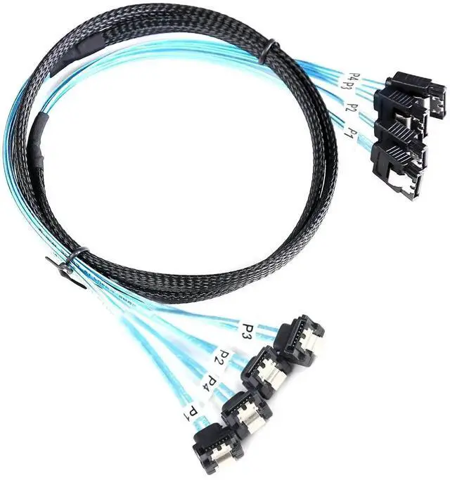 Main image of 4 Pack 1M 3.3FT Thin SATA III 6Gbps 90 Degree Right Angle to Straight Data Cable for Server RAID SSD HDD Optical Drive