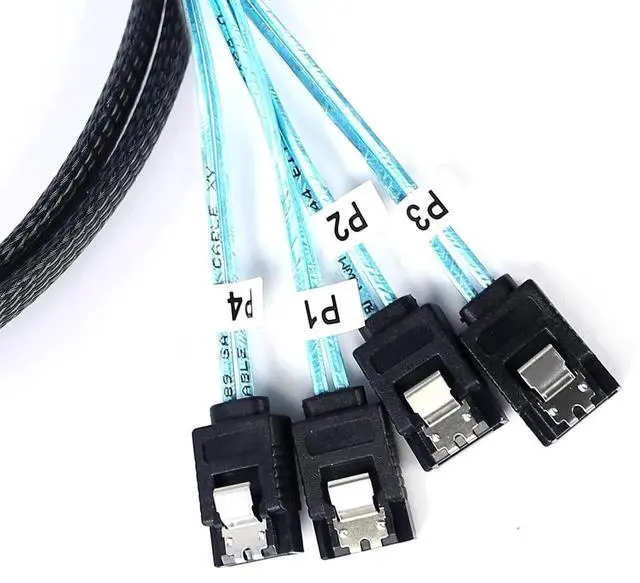 Alt view image 6 of 7 - 4 Pack 1M 3.3FT Thin SATA III 6Gbps 90 Degree Right Angle to Straight Data Cable for Server RAID SSD HDD Optical Drive