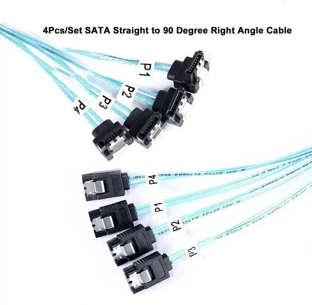 Alt view image 5 of 7 - 4 Pack 1M 3.3FT Thin SATA III 6Gbps 90 Degree Right Angle to Straight Data Cable for Server RAID SSD HDD Optical Drive