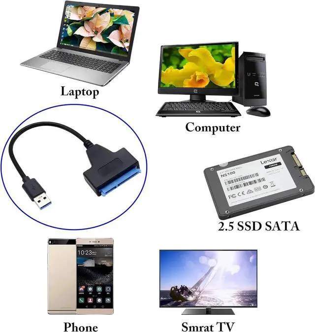 Alt view image 3 of 7 - 20cm Black USB 3.0 to 2.5 Inch SATA III Hard Drive Adapter Cable Support UASP for SSD HDD External Data Transfer