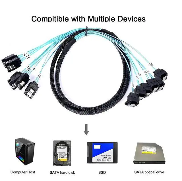 Alt view image 2 of 7 - 6 Pack 0.5M 1.6FT Slim SATA III 6Gbps 90 Degree Right Angle to Straight Data Cable for Server RAID SSD HDD Optical Drive