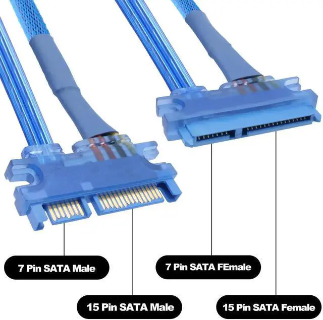 Alt view image 6 of 7 - 2 Pack 50cm 22Pin SATA 3.0 Male to Female Combo Extension Cable 7+15Pin Data Power Integrated Cord for SSD HDD PCI Devices