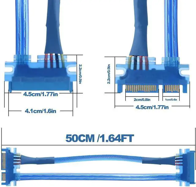 Alt view image 3 of 7 - 2 Pack 50cm 22Pin SATA 3.0 Male to Female Combo Extension Cable 7+15Pin Data Power Integrated Cord for SSD HDD PCI Devices