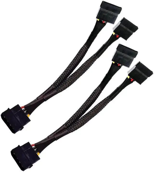 Main image of 2 Pack 8 Inch Braided 4Pin IDE Molex Male to Dual 15Pin SATA Female Power Splitter Cable for HDD SSD