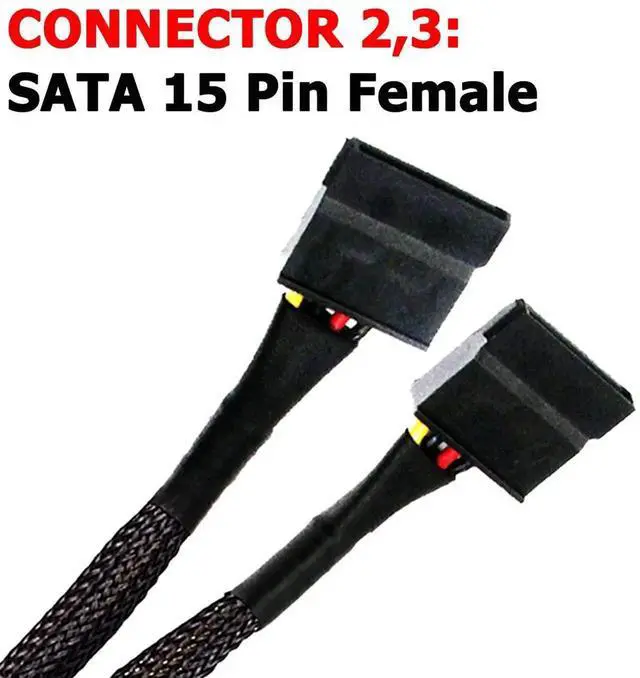 Alt view image 4 of 4 - 2 Pack 8 Inch Braided 4Pin IDE Molex Male to Dual 15Pin SATA Female Power Splitter Cable for HDD SSD