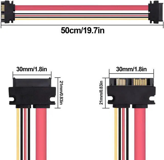 Alt view image 3 of 7 - 2 Pack 50cm 13Pin Slimline SATA Male to Female Extension Cable 7+6 Pin Laptop Optical Drive Data Power Combo Cable