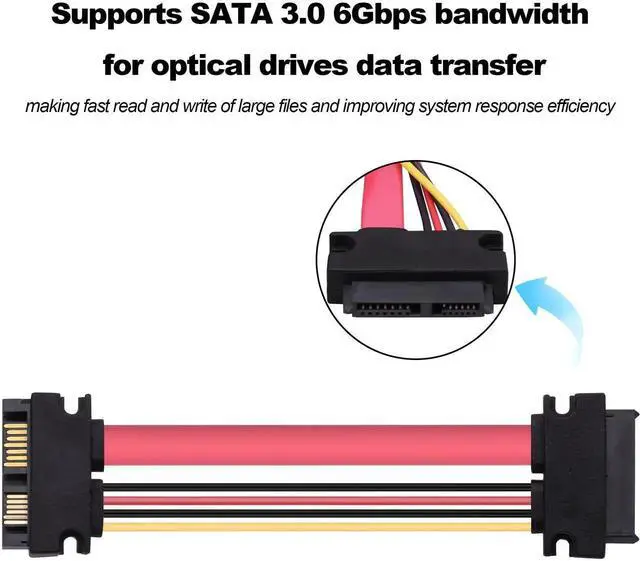 Alt view image 6 of 7 - 2 Pack 50cm 13Pin Slimline SATA Male to Female Extension Cable 7+6 Pin Laptop Optical Drive Data Power Combo Cable