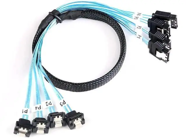 Main image of 4 Pack 0.5M 1.6FT Thin SATA III 6Gbps 90 Degree Right Angle to Straight Data Cable for Server RAID SSD HDD Optical Drives