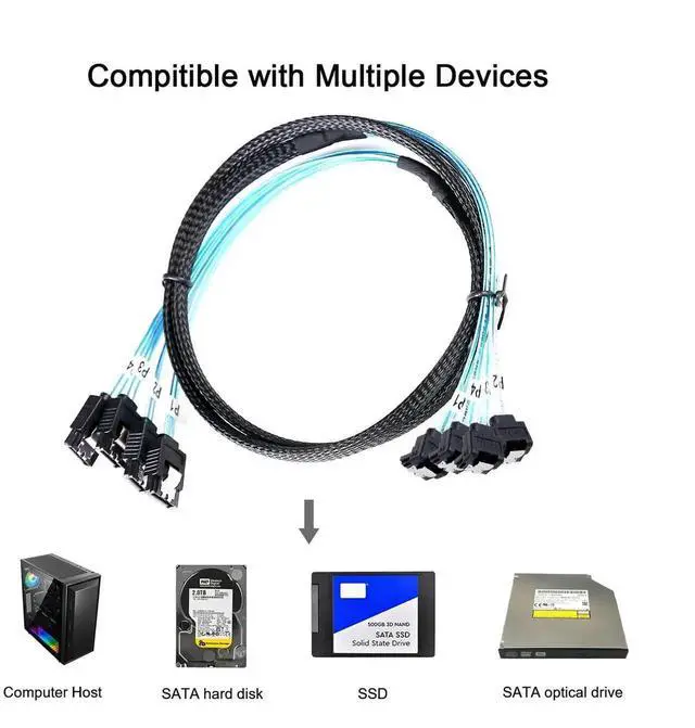 Alt view image 2 of 7 - 4 Pack 0.5M 1.6FT Thin SATA III 6Gbps 90 Degree Right Angle to Straight Data Cable for Server RAID SSD HDD Optical Drives