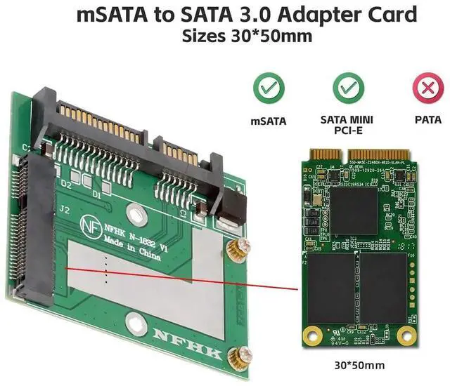 Alt view image 7 of 7 - Low Profile 50Pin mSATA 3050 SSD to 2.5 Inch SATA 3.0 22Pin Adapter Card 6Gbps Thin PCBA Converter