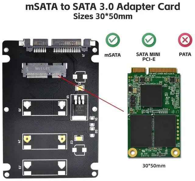 Alt view image 7 of 7 - 50Pin 3050 mSATA SSD Enclosure Case with 2.5 Inch SATA 3.0 22Pin Adapter Board 6Gbps Converter PCBA