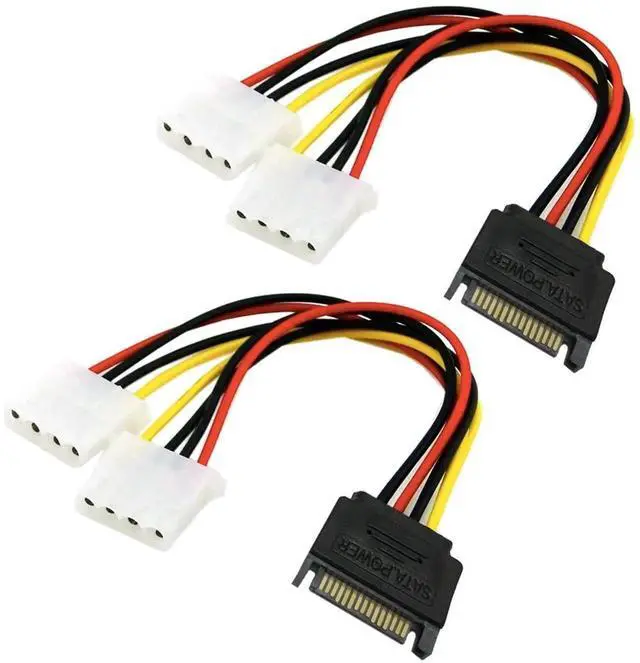 Main image of 2 Pack 15Pin SATA Male to Dual 4Pin Molex IDE Female Y-Splitter Power Cable 7.87 Inch Hard Drive Power Extension Cord