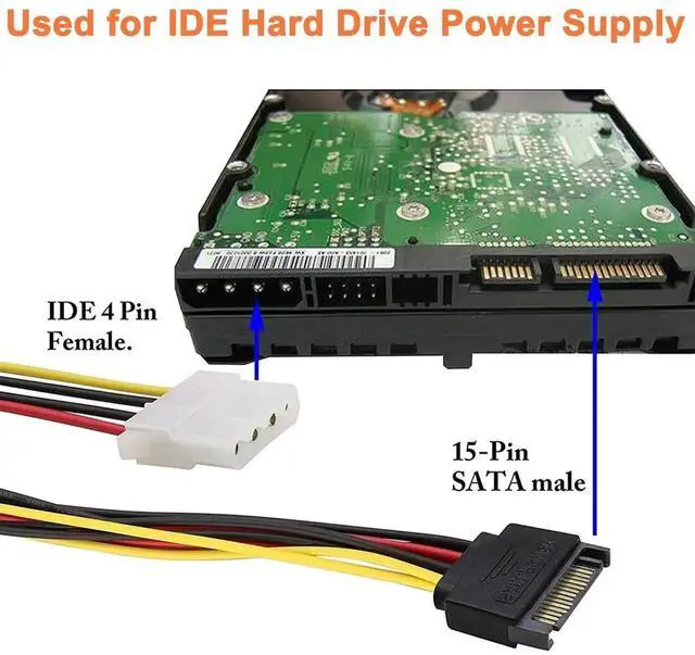 Alt view image 5 of 7 - 2 Pack 15Pin SATA Male to Dual 4Pin Molex IDE Female Y-Splitter Power Cable 7.87 Inch Hard Drive Power Extension Cord