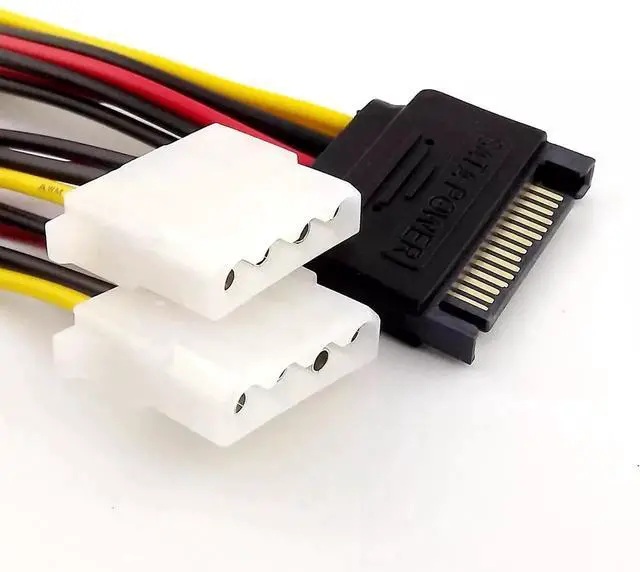 Alt view image 3 of 7 - 2 Pack 15Pin SATA Male to Dual 4Pin Molex IDE Female Y-Splitter Power Cable 7.87 Inch Hard Drive Power Extension Cord