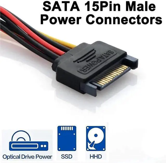 Alt view image 2 of 7 - 2 Pack 15Pin SATA Male to Dual 4Pin Molex IDE Female Y-Splitter Power Cable 7.87 Inch Hard Drive Power Extension Cord