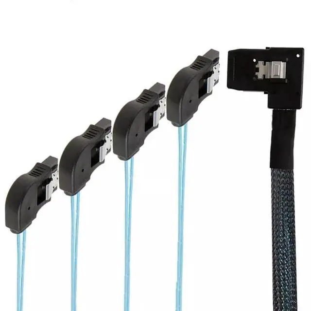 Alt view image 3 of 5 - 50CM Left Angle SFF-8087 Mini SAS HD to 4 Right Angle 7Pin SATA Internal Server Breakout Cable