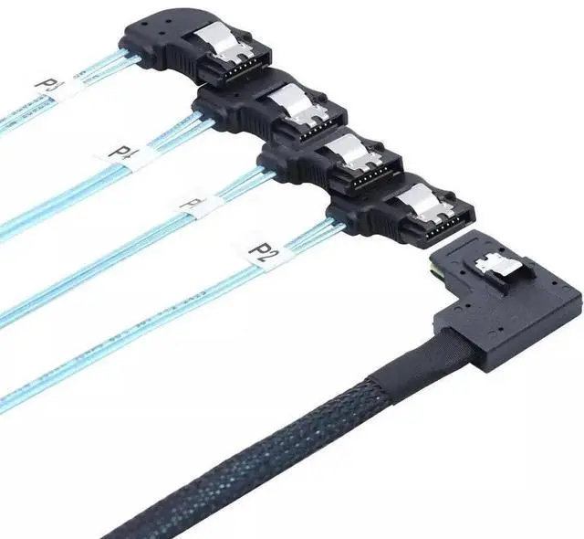 Alt view image 4 of 5 - 50CM Left Angle SFF-8087 Mini SAS HD to 4 Right Angle 7Pin SATA Internal Server Breakout Cable