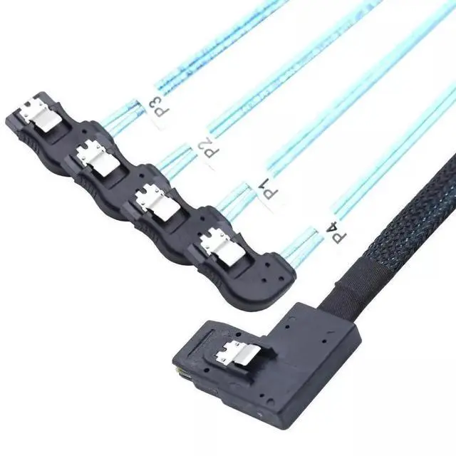 Alt view image 4 of 5 - 50CM Right Angle SFF-8087 Mini SAS HD to 4 Right Angle 7Pin SATA Internal Server Breakout Cable
