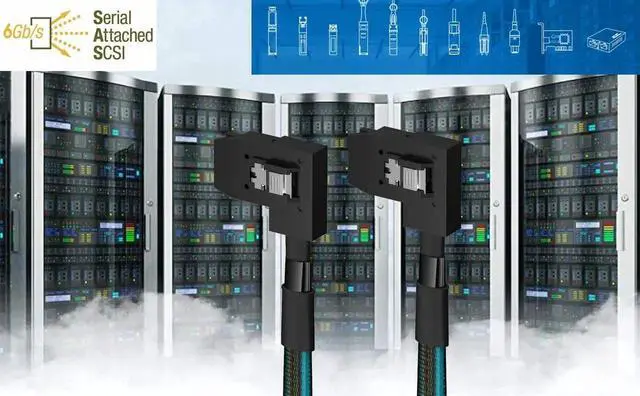 Alt view image 3 of 7 - 50cm 26 Inch 12Gbps SAS 3.0 Left Angle SFF-8087 Mini SAS Cable RAID Controller to Server Backplane Cord