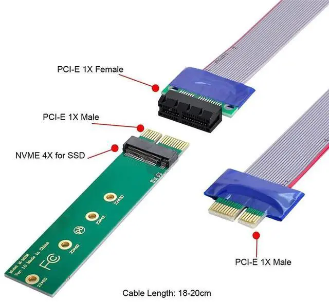 Alt view image 2 of 7 - NGFF M-Key NVMe AHCI SSD to PCI-E 3.0 X1 Vertical Riser Adapter Cable Male to Female Extension Card