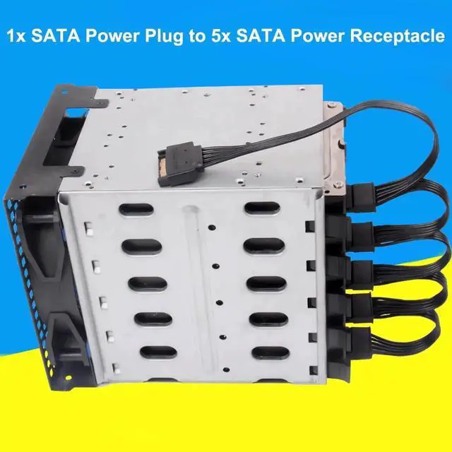 Alt view image 4 of 7 - 2 Pack 500mm 19.7 Inch 15Pin SATA 1 to 5 Power Splitter Cable Black Internal PC Server HDD SSD Optical Drive Power Cord