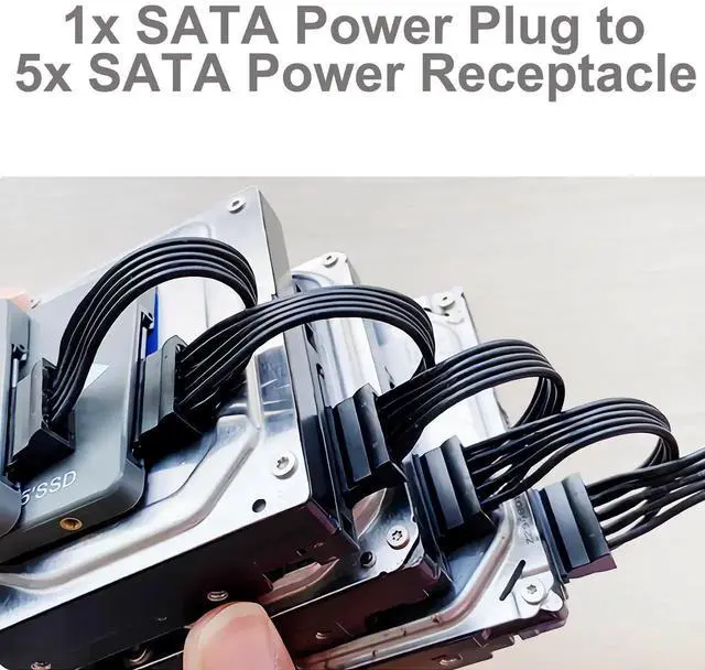Alt view image 7 of 7 - 2 Pack 500mm 19.7 Inch 15Pin SATA 1 to 5 Power Splitter Cable Black Internal PC Server HDD SSD Optical Drive Power Cord