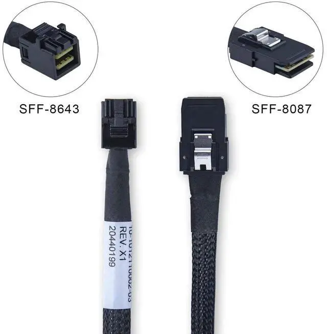 Alt view image 7 of 7 - 0.5M 1.6ft 100-Ohm SFF-8643 to SFF-8087 Mini SAS HD Cable SAS 3.0 to SAS 2.0 Server RAID Storage Cable