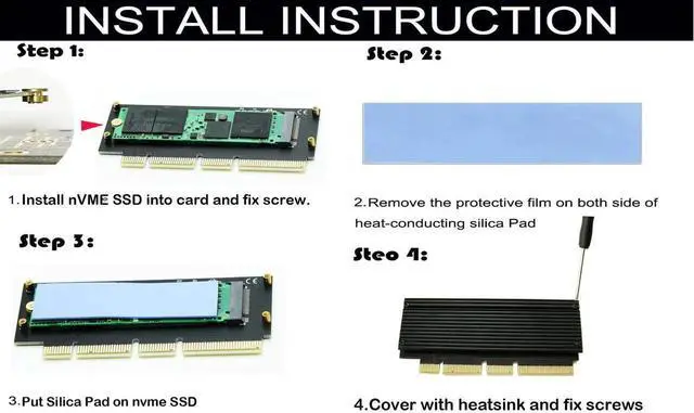 Alt view image 3 of 3 - M.2 NGFF M-Key NVMe PCIe SSD to PCIe X4 X16 Adapter Card with Heatsink Compatible with Samsung 960 970 EVO