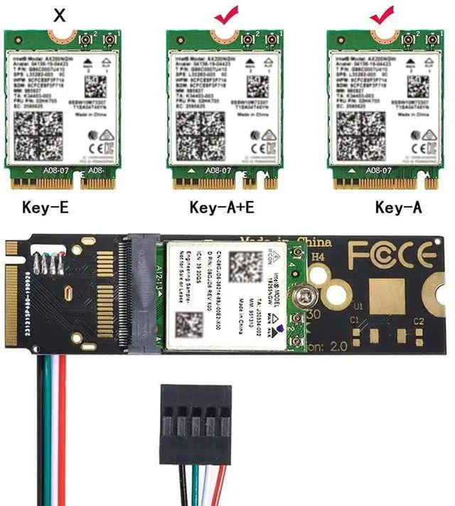 Alt view image 3 of 7 - NGFF A/E Key to M.2 M Key NVMe SSD Adapter Card Compatible with AX200 WiFi Card
