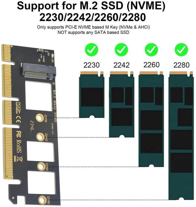 Alt view image 2 of 7 - M.2 NVMe to PCIe 4.0 X16 Adapter Card High Speed M.2 NVMe SSD Expansion Card Support 2230 2242 2260 2280 SSD