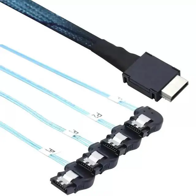 Main image of 50CM OCuLink PCIe SAS SFF-8611 4i to 4 Ports 7Pin SATA Right Angle Data Cable