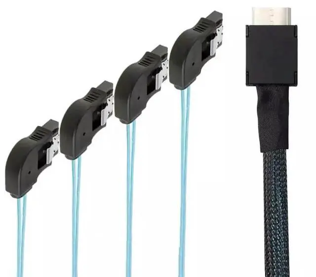 Alt view image 3 of 4 - 50CM OCuLink PCIe SAS SFF-8611 4i to 4 Ports 7Pin SATA Right Angle Data Cable