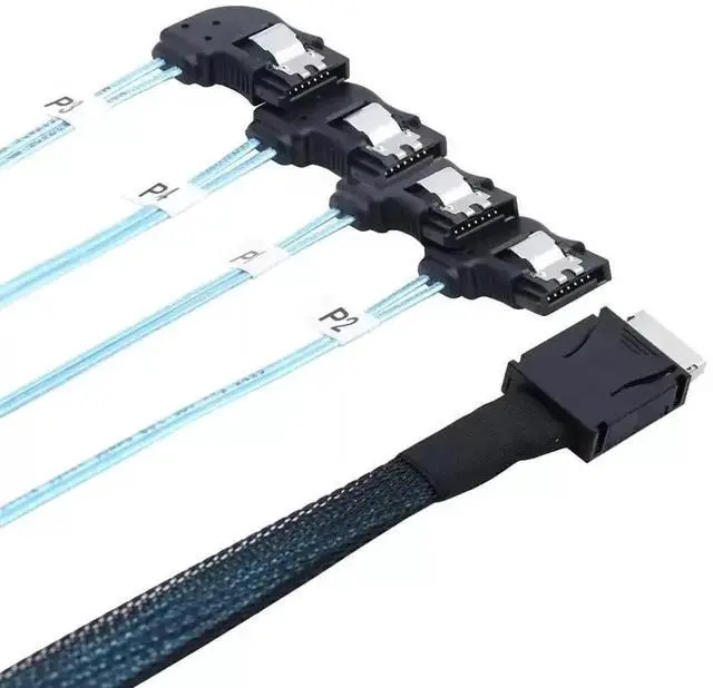 Alt view image 4 of 4 - 50CM OCuLink PCIe SAS SFF-8611 4i to 4 Ports 7Pin SATA Right Angle Data Cable