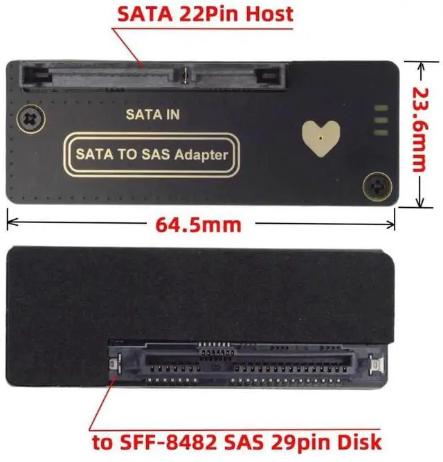 Alt view image 7 of 7 - SFF-8482 29Pin SAS to 22Pin 7+15 SATA HDD RAID Adapter Card With Power Port & Chipset
