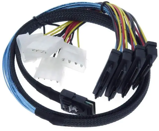 Main image of 3.3FT Mini SAS SFF-8087 to SFF-8482 Breakout Cable with 4 Molex Power Ports Server RAID HDD Connection Cord