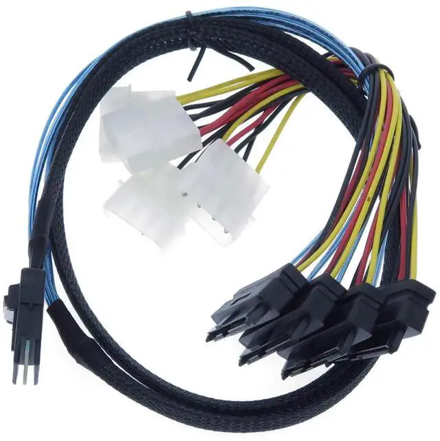 Alt view image 4 of 4 - 3.3FT Mini SAS SFF-8087 to SFF-8482 Breakout Cable with 4 Molex Power Ports Server RAID HDD Connection Cord