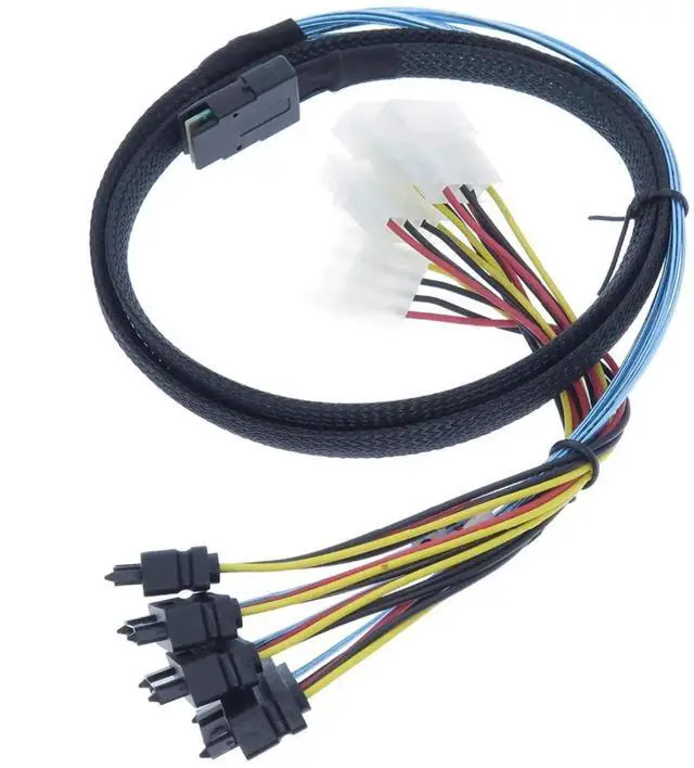 Alt view image 3 of 4 - 3.3FT Mini SAS SFF-8087 to SFF-8482 Breakout Cable with 4 Molex Power Ports Server RAID HDD Connection Cord