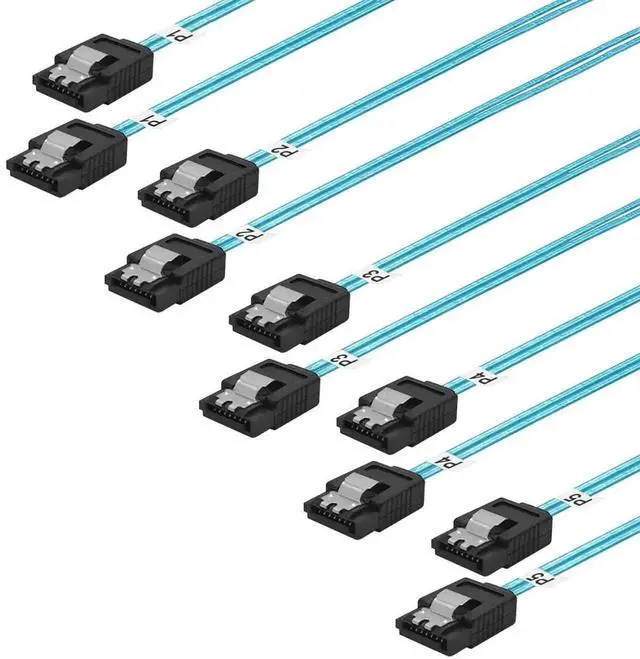 Main image of 0.5M 5 Pack Blue SATA III 6Gbps Straight Cable Flexible Locking Latch SATA Data Cord for HDD SSD Optical Drive