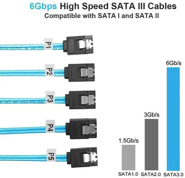 Alt view image 2 of 5 - 0.5M 5 Pack Blue SATA III 6Gbps Straight Cable Flexible Locking Latch SATA Data Cord for HDD SSD Optical Drive
