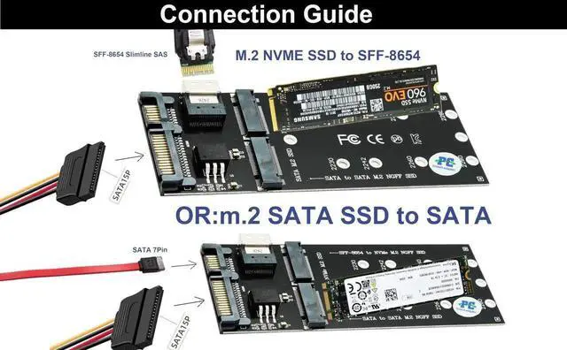 Alt view image 5 of 5 - Combo M.2 NVMe SSD to SFF-8654 Slimline SAS PCIe Adapter Card NGFF to SATA Converter Board