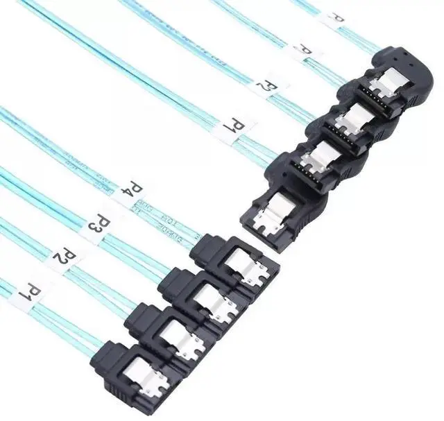 Main image of 50CM SAS 4.0 4 Ports 7Pin SATA Female Right Angle SSD Mainboard Connection Data Cable