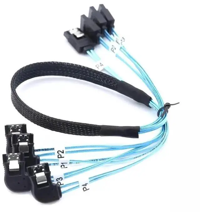 Alt view image 5 of 5 - 50CM SAS 4.0 4 Ports 7Pin SATA Female Right Angle SSD Mainboard Connection Data Cable