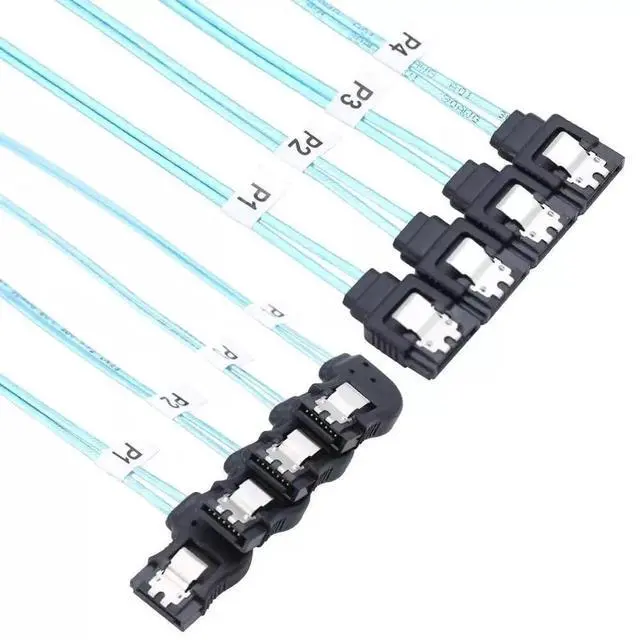 Alt view image 4 of 5 - 50CM SAS 4.0 4 Ports 7Pin SATA Female Right Angle SSD Mainboard Connection Data Cable