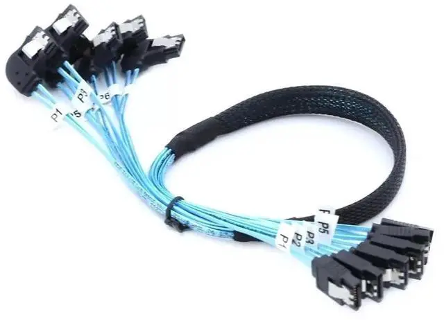 Alt view image 2 of 5 - 50CM SAS 4.0 6 Ports 7Pin SATA Female Right Angle Data Cable for SSD HDD Storage Connection