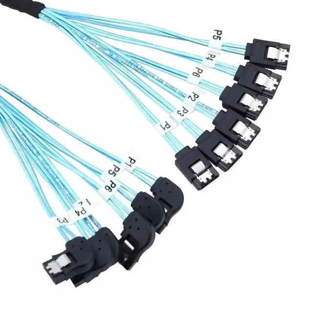 Alt view image 4 of 5 - 50CM SAS 4.0 6 Ports 7Pin SATA Female Right Angle Data Cable for SSD HDD Storage Connection
