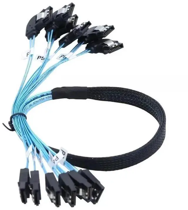 Alt view image 5 of 5 - 50CM SAS 4.0 6 Ports 7Pin SATA Female Right Angle Data Cable for SSD HDD Storage Connection
