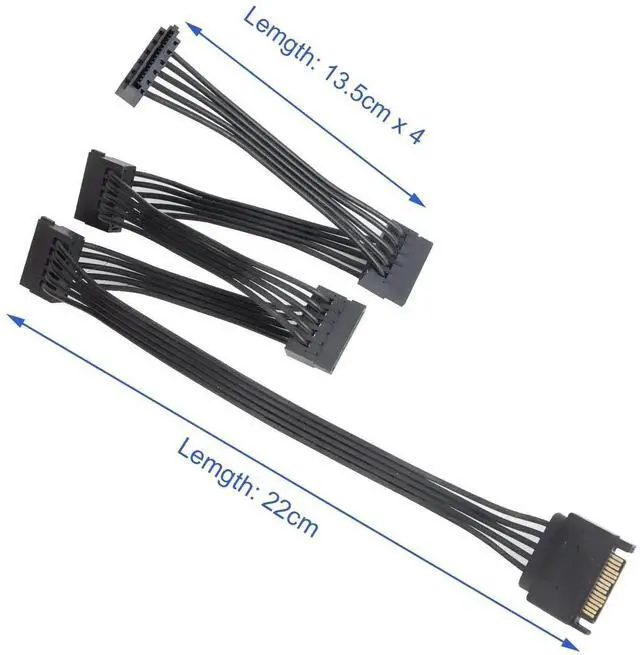 Alt view image 3 of 7 - 2 Pack 15Pin SATA to 5 Port SATA Power Splitter Cable 21 Inch HDD SSD Power Extension Cord