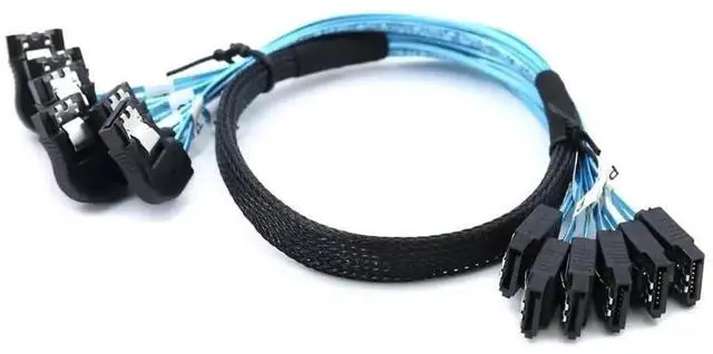Main image of 100CM SAS 4.0 6 Ports 7Pin Female Right Angle SATA Data Cable for SSD HDD